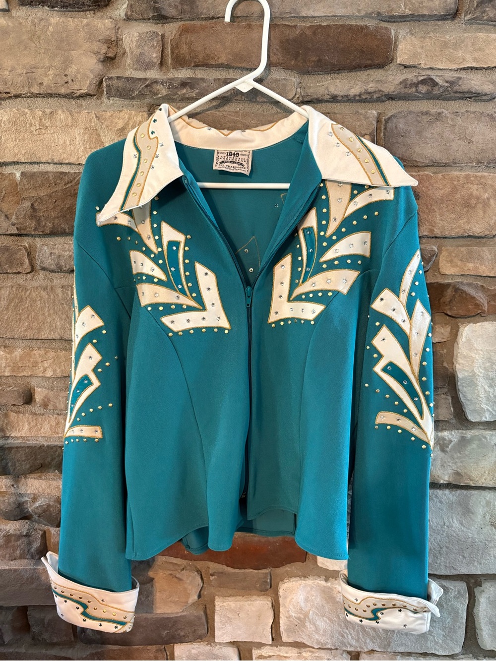 Vintage 1849 authentic ranch wear Teal embellished Western-Style Zip Jacket